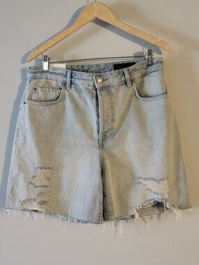 Zara Light Blue Distressed Beach Bermuda Shorts Size 6